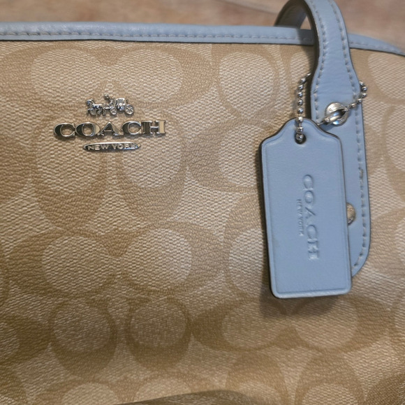 Coach Purse Womens Signature Carryall Drawstring Shoulder Tan Blue A2022-57842 - Picture 11 of 11